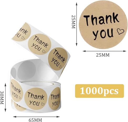 1 Inch Thank You Stickers, 1000pcs Kraft Paper Thank You Label Tags for Small Business, Gifts, Weddings, Giveaways, Bridal Showers, Party, Boutiques and Envelope Seals (2 Rolls) in Saudi Arabia