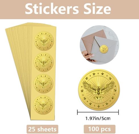 WADORN 100Pcs Eagle Gold Foil Certificate Seals, 2 Inch Bird Gold Foil Embossed Stickers Wildlife and Star Self Adhesive Embossed Seal Labels for Invitation Diplomas Graduation Gift Wrapping in Saudi Arabia