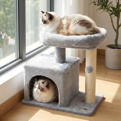PETSITE 19.5-inch Small Cat Tree, with Sisal Scratching Post, Interactive Hanging Ball, Comfy Condo, and Spacious Top Perch, Ideal for Indoor Cats and Kittens (Dark Grey) in Kuwait