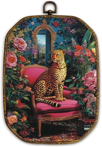 yjeslw العصرية الحد الأقصى الأزهار ليوبارد المثمن جدار الفن ديكور، الفهد انتقائي مؤطرة قماش يطبع، الاستوائية الرجعية الفهد الجدار شنقا الزينة لديكور غرفة نوم جرلي، 10.2x7 بوصة in Kuwait