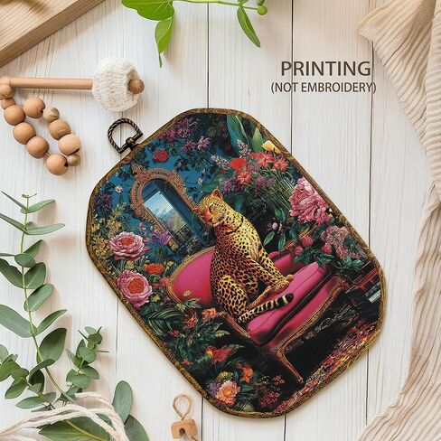 yjeslw العصرية الحد الأقصى الأزهار ليوبارد المثمن جدار الفن ديكور، الفهد انتقائي مؤطرة قماش يطبع، الاستوائية الرجعية الفهد الجدار شنقا الزينة لديكور غرفة نوم جرلي، 10.2x7 بوصة in Kuwait