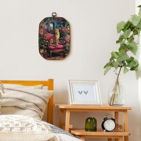 yjeslw العصرية الحد الأقصى الأزهار ليوبارد المثمن جدار الفن ديكور، الفهد انتقائي مؤطرة قماش يطبع، الاستوائية الرجعية الفهد الجدار شنقا الزينة لديكور غرفة نوم جرلي، 10.2x7 بوصة in Kuwait