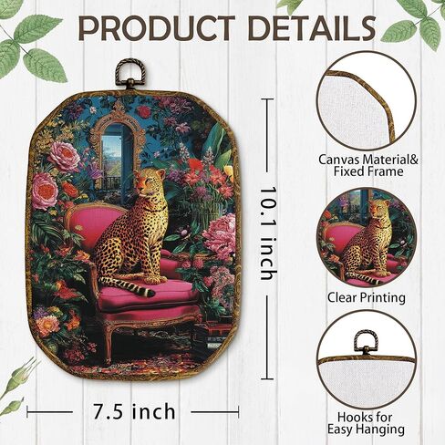 yjeslw العصرية الحد الأقصى الأزهار ليوبارد المثمن جدار الفن ديكور، الفهد انتقائي مؤطرة قماش يطبع، الاستوائية الرجعية الفهد الجدار شنقا الزينة لديكور غرفة نوم جرلي، 10.2x7 بوصة in Kuwait