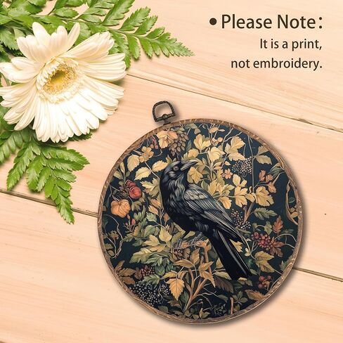 Tzhim Gothic Black Crow Round Wall Art, Dark Academia Cottagecore Black Raven Round Wall Decor Framed, Retro Floral Botanical Canvas Wall Sculptures for Home Bedroom Living Room Decor, 10x10 Inch in Saudi Arabia