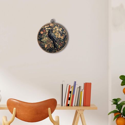 Tzhim Gothic Black Crow Round Wall Art, Dark Academia Cottagecore Black Raven Round Wall Decor Framed, Retro Floral Botanical Canvas Wall Sculptures for Home Bedroom Living Room Decor, 10x10 Inch in Saudi Arabia