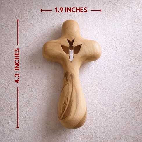 Anna Holy Crafts Original Gifts – Authentic Bethlehem Handmade Olive Wood Holy Spirit Cross with Peace Dove – 4 ", Holy Land Christian Wall or Hand Cross in Saudi Arabia