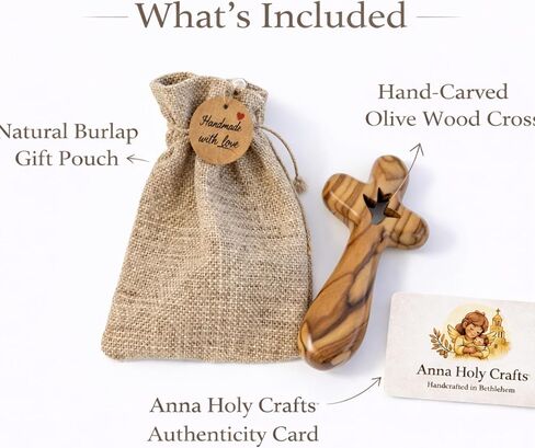 Anna Holy Crafts Original Gifts – Authentic Bethlehem Handmade Olive Wood Holy Spirit Cross with Peace Dove – 4 ", Holy Land Christian Wall or Hand Cross in Saudi Arabia