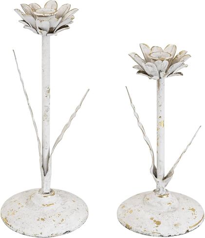 Vintage Metal Taper Candle Holders Set of 2 Distressed Iron Candlestick Handmade Tall Candle Stick Stands for Table Centerpiece Mantel Christmas Wedding Dining Party Home Decoration Gold&Green in Saudi Arabia