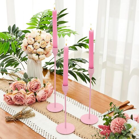 Mumufy 3pcs Metal Taper Candle Holder for Table Centerpieces, Wedding Decor and Dinner Party, Taper Pillar Candle Sticks Stand Holders Decor, Housewarming Gift (Pink) in Saudi Arabia