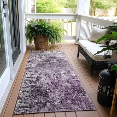 Addison Rugs Chantille ACN718 Eggplant 2'3" x 7'6" سجادة للمدخل الداخلي والخارجي، سهلة التنظيف، يمكن غسلها في الغسالة، لا تساقط، سجادة منطقة المطبخ للحمام والفناء والغسيل وسجادة غرفة النوم in Saudi Arabia