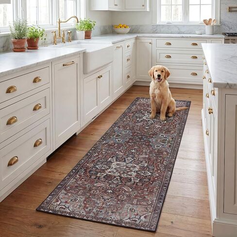 SAFAVIEH Washable Rug Tucson Collection - 2'6' x 8' Runner, Red & Blue, Slip Resistant & Easy to Clean, Ideal for Hallway, Foyer, Entryway, Bedroom (TSN138Q) in Saudi Arabia