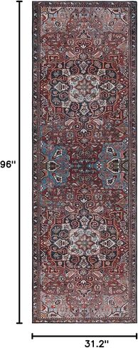 SAFAVIEH Washable Rug Tucson Collection - 2'6' x 8' Runner, Red & Blue, Slip Resistant & Easy to Clean, Ideal for Hallway, Foyer, Entryway, Bedroom (TSN138Q) in Saudi Arabia