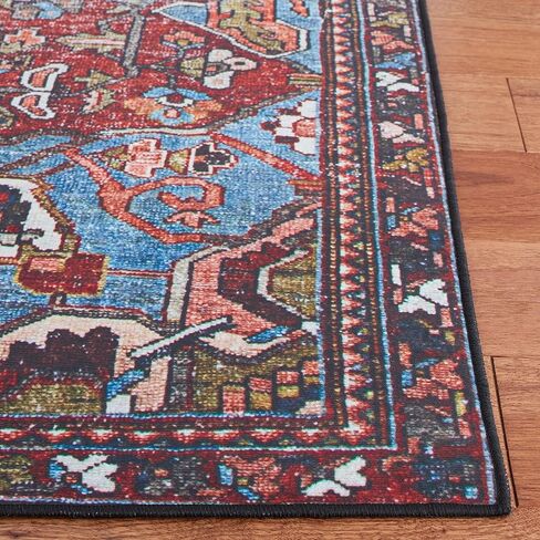 SAFAVIEH Washable Rug Tucson Collection - 2'6' x 8' Runner, Red & Blue, Slip Resistant & Easy to Clean, Ideal for Hallway, Foyer, Entryway, Bedroom (TSN138Q) in Saudi Arabia