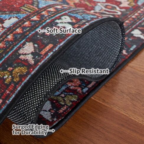 SAFAVIEH Washable Rug Tucson Collection - 2'6' x 8' Runner, Red & Blue, Slip Resistant & Easy to Clean, Ideal for Hallway, Foyer, Entryway, Bedroom (TSN138Q) in Saudi Arabia