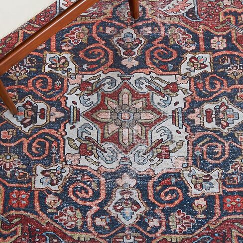 SAFAVIEH Washable Rug Tucson Collection - 2'6' x 8' Runner, Red & Blue, Slip Resistant & Easy to Clean, Ideal for Hallway, Foyer, Entryway, Bedroom (TSN138Q) in Saudi Arabia