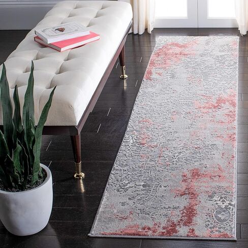 مجموعة SAFAVIEH Meadow Collection مقاس 2 × 11 بوصة باللون الرمادي الفاتح MDW573G سجادة حديثة تجريدية غير قابلة للتساقط في بهو غرفة المعيشة والمطبخ in Saudi Arabia