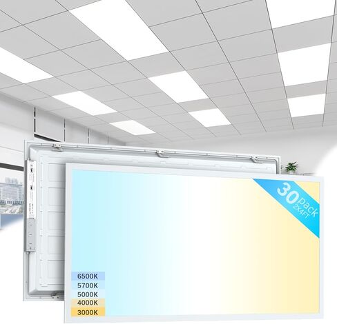 42Pack 2x4 LED Flat Panel Light, 7700LM 30W-70W Dimmable & Selectable, 5CCT 3000K-6500K Adjustable Recessed Troffer, for Drop Ceiling, Office, Kitchen, Garage, School (42 Pack) in Kuwait