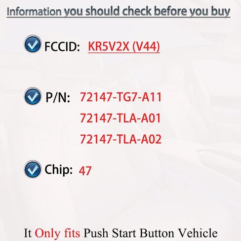 Smart Key Fob Keyless Entry Fits for Honda CRV Civic Pilot 2016 2017 2018 2019 2020 2021 Smart Remote Control Push Start 5 Button Key Replacement KR5V2X (V44) in Saudi Arabia