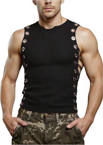 الرجال جروميت اقتصاص تانك القمم Y2K الشرير الدانتيل يصل أكمام Clubwear حزب سترة in Saudi Arabia