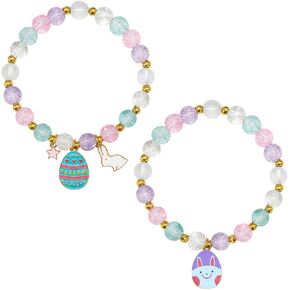 2 Pcs Easter Bracelets Set, Cute Bunny Bracelets Charm Stretch Jewelry, Pastel Color Beaded Bunny Jewelry for Women Girlfriend Youth, Easter Accessories Basket Stuffers & Gifts in Kuwait