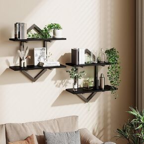 Floating Shelves,Set of 2 Decorative Hanging Shelves,2-Tier Shuttle-Shaped Wall Mounted Storage Shelf for Living Room Bedroom Bathroom Home Office (Black) in Saudi Arabia