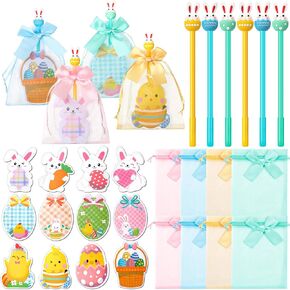 geyoga 24 مجموعة من بيضة أرنب عيد الفصح ملاحظات لاصقة، 0.5 مم أقلام حبر جل بيض أرنب وأكياس هدايا، ألوان زاهية وسادات ملاحظات عيد الفصح لحشو سلة الأشياء الجيدة وحشو حقائب تزيين الحفلات هدية جديدة in Kuwait