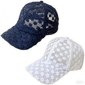 2PCS Women's Lace Floral Baseball Cap - Breathable Mesh Back, Adjustable Polyester Sun Protection Hat in Kuwait
