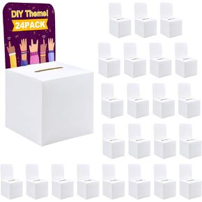 24 Pack Suggestion box，Raffle boxes with slot，Donation boxes for fundraising，White cardboard boxes6.5x4.5x4.5Inch，Ballot box with slot，For Collecting Business Card Voting Contest in Kuwait