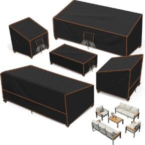 غطاء خارجي من SUNICO لأثاث الفناء، غطاء مجموعة الفناء مكون من 5 قطع مقاوم للماء، أغطية 420D للأثاث الخارجي، حماية من بهتان الأشعة فوق البنفسجية، مقاوم للتمزق، أسود in Kuwait