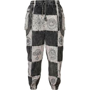 Ezhippie Mens Gothic Patchwork Cargo Trouser Stonewashed Bohemian Cotton Festival Hippy Pants in Kuwait