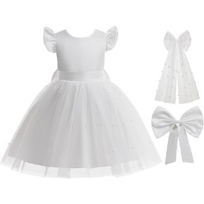 فستان فتاة الزهرة مع أغطية الرأس كشكش من التول الساتان لحفلات أعياد الميلاد ووصيفات العروس وحفلات التخرج in Kuwait