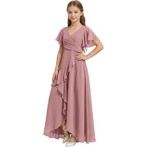 Rlweus Flutter Sleeves Junior Bridesmaid Dress for Girls Chiffon Ruffles Flower Girl Dresses for Wedding Party Pageant Gowns in Kuwait