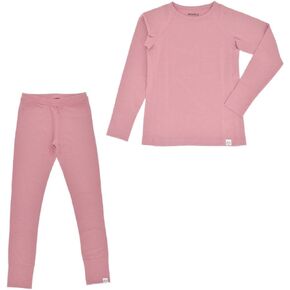Woolino Merino Wool Base Layer for Kids - Super Soft Kids Long Sleeve Thermal Top and Leggings - All Natural Base Layer Shirt and Bottoms - Blush in Kuwait