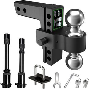 Just-V Adjustable Trailer Hitch - Aluminum Drop Hitch Fits 2" Receiver, 21500 LBS GTW, Heavy Duty Tow Hitch with 6" Drop/Rise Dual Balls (2" & 2-5/16") for Truck Black in Kuwait