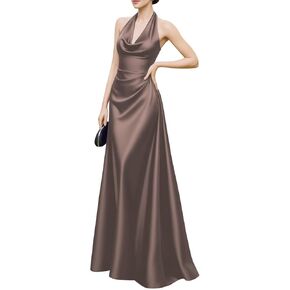 فساتين وصيفة العروس من الساتان للنساء مطوي مع جيب فستان رسمي على شكل حرف A وحفلات السهرة in Kuwait