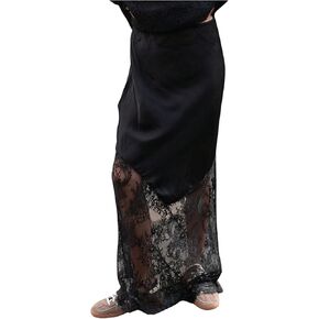 SHENHE Women's Satin Maxi Skirt Lace Trim A Line Fall Elegant Going Out Silky Skirt in Kuwait