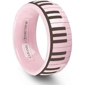 Keys Piano Design Pink Ceramic Ring | Men's Wedding Band Ring | Black Ceramic | 8mm | Comfort Fit | Scratch Resistant | Free Size Exchanges | Durable in Kuwait