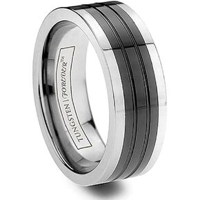 Ramses Flat Grooved Black Tungsten Ceramic Inlay Wedding Band - 8mm in Kuwait