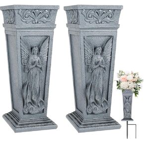 مزهريات مقبرة للقبر مع ارتفاع معدني، حامل زهور مقبرة الملاك التذكاري مع فتحة تصريف، ديكورات مقبرة للقبر، المقبرة، الحديقة، العشب (عبوتان) in Kuwait