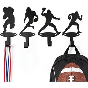 OQUQO شماعة ميدالية كرة القدم 4 قطع - ديكور حائط للأولاد مع خطافات معطف، ديكور معدني متين لغرفة كرة القدم لسهولة التركيب in Kuwait