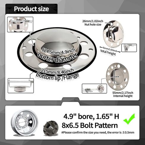 2Pcs 4.9inch Stainless Wheel Center Caps for 8 Lug Eagle Alloys Dually Wheel Rim 134-1 134, 4.9" Shaft 8.46" Flange Hub Cap Chrome Front Wheel Cover in Saudi Arabia