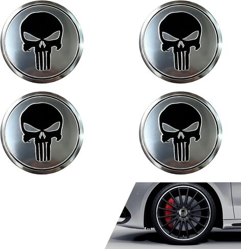 4PCS Car Wheel Center Hub Cap Cover, Personalized Skull Print Wheel Hub Cap Decal, Metal Waterproof Scratch-resistant Center Caps Protector for Rims, Universal for Most Vehicles (Red) in Saudi Arabia