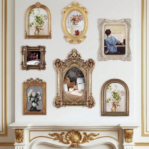 Vintage Picture Frames Set with Glass Front Antique Gold Gallery Wall Frame for 4x6, 5x7 Baroque for Home Decor Photography Props Gifts, Wall or Tabletop(7 Pcs,Rococo) in Saudi Arabia