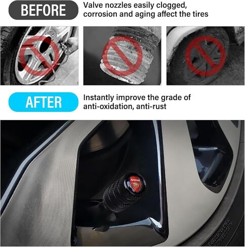 4 قطع من أغطية جذع صمام إطارات السيارة ومجموعة سلسلة مفاتيح السيارة، حلقة مفاتيح جلدية للسيارة مع مجموعة غطاء صمام إطار من الألومنيوم المؤكسد (متوافقة مع نادي أرسنال لكرة القدم) in Kuwait