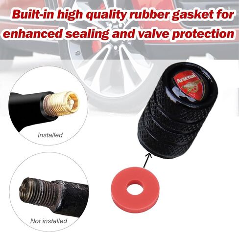 4 قطع من أغطية جذع صمام إطارات السيارة ومجموعة سلسلة مفاتيح السيارة، حلقة مفاتيح جلدية للسيارة مع مجموعة غطاء صمام إطار من الألومنيوم المؤكسد (متوافقة مع نادي أرسنال لكرة القدم) in Kuwait