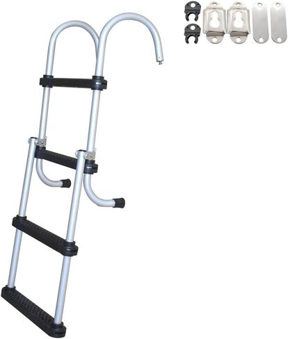سلم قارب عائم ذو 4 خطوات، سلم متداخل من الفولاذ المقاوم للصدأ 316 مع درابزين يدوي، سلم سلم بسعة 500 رطل لليخوت البحرية/حمام السباحة مع حزام الاحتفاظ in Kuwait