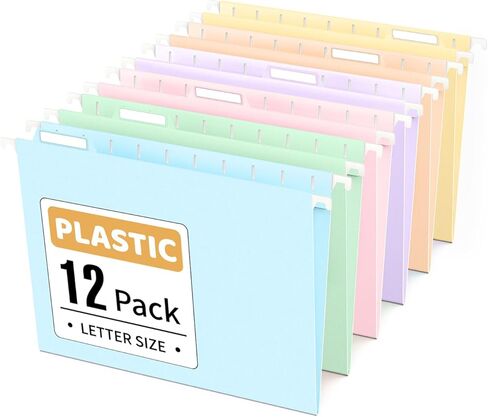 Sooez Tear-Resistant Plastic Hanging File Folders Letter Size, 25 Count File Organizer Suitable for File Cabinet Filing Cabinets, 1/5-cut Adjustable Tabs for Office, School, Pastels Colors, Pink in Kuwait