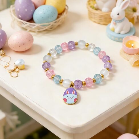 2 Pcs Easter Bracelets Set, Cute Bunny Bracelets Charm Stretch Jewelry, Pastel Color Beaded Bunny Jewelry for Women Girlfriend Youth, Easter Accessories Basket Stuffers & Gifts in Kuwait