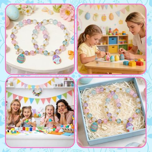 2 Pcs Easter Bracelets Set, Cute Bunny Bracelets Charm Stretch Jewelry, Pastel Color Beaded Bunny Jewelry for Women Girlfriend Youth, Easter Accessories Basket Stuffers & Gifts in Kuwait