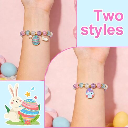 2 Pcs Easter Bracelets Set, Cute Bunny Bracelets Charm Stretch Jewelry, Pastel Color Beaded Bunny Jewelry for Women Girlfriend Youth, Easter Accessories Basket Stuffers & Gifts in Kuwait
